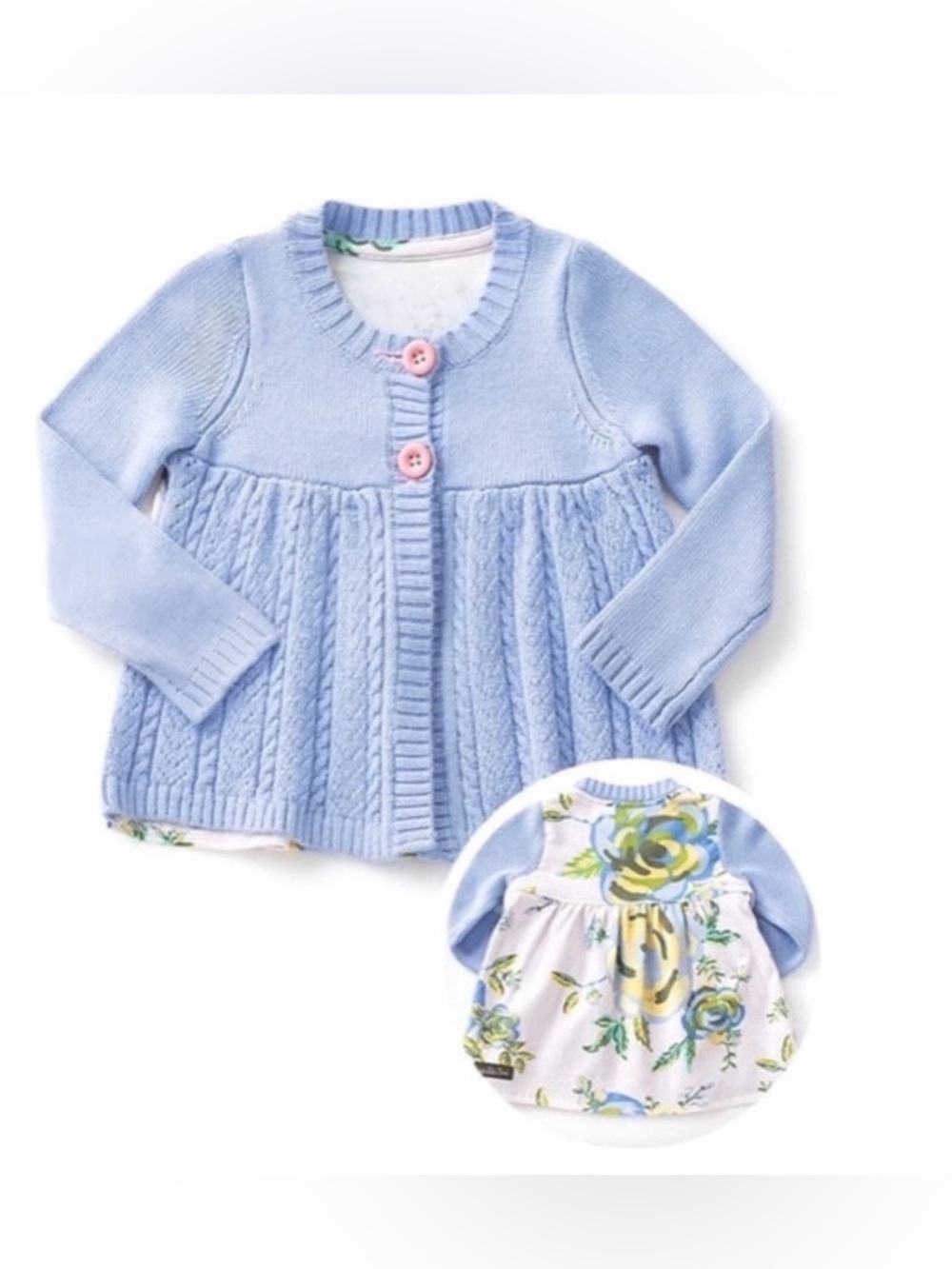 Matilda Jane Blue Knit Cardigan Floral Back Peplum 12M The Adventure Begins